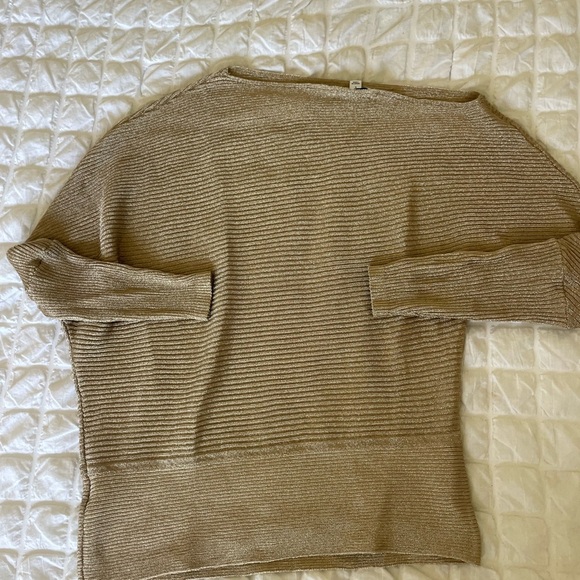 Reiss Tan Gold Louisa Off-the-Shoulder Sweater Top - Picture 6 of 9
